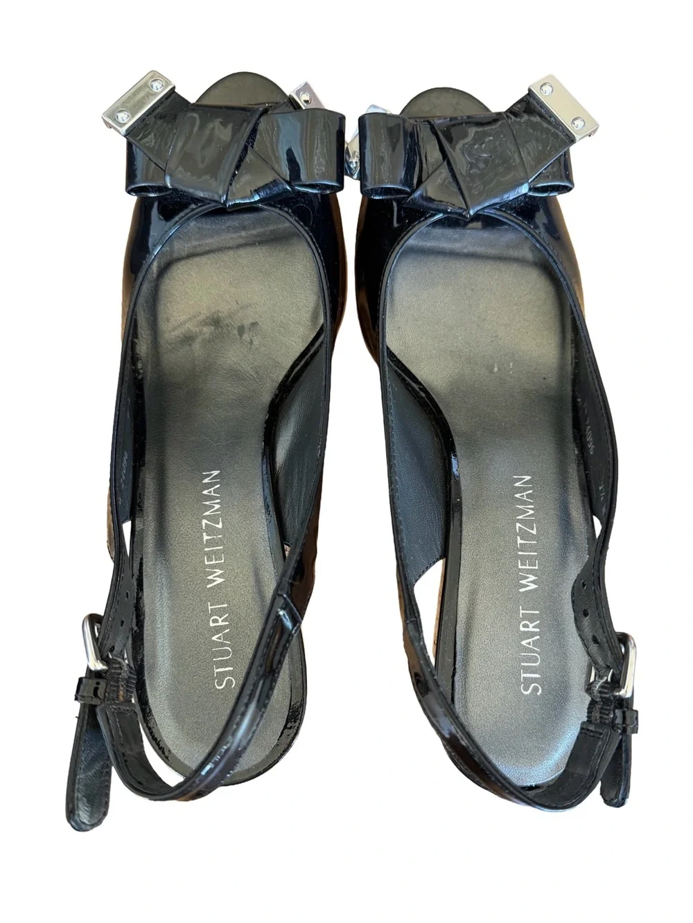 Stuart Weitzman Bodajean Patent Leather Cork Wedge Slingback Sandals 7.5